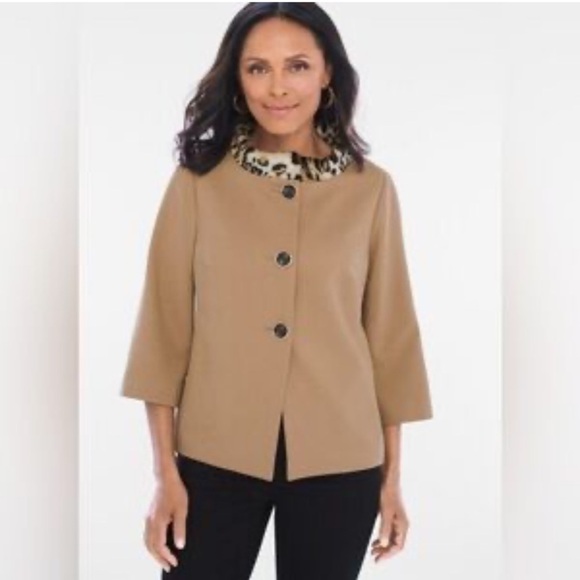 Chico’s Jackets & Blazers - Chico's Camel Faux Fur Collar Button Front Jacket XL